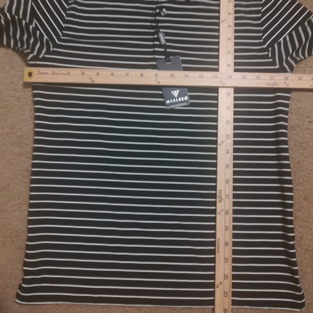 MAELREG Kids Performance Polo Shirt Black White Green Stripe Size‎ 14 16
